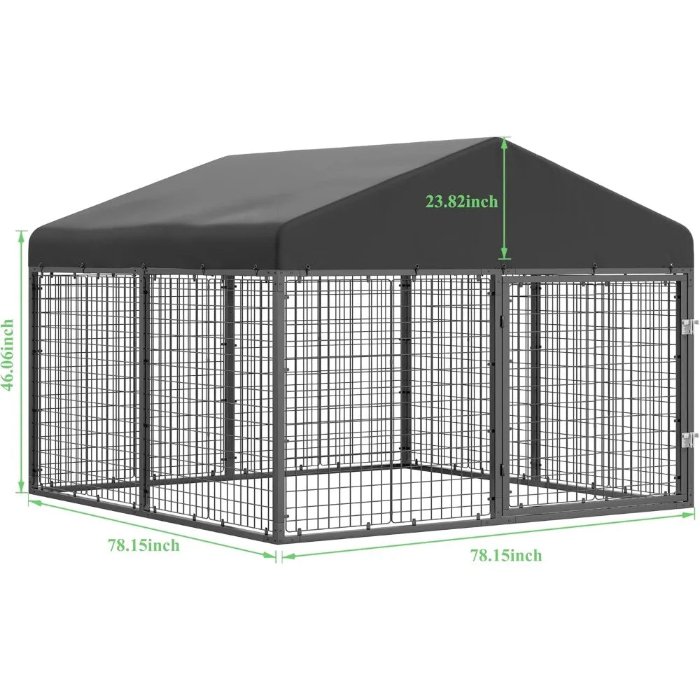 79" x 79" Large Outdoor Dog Enclosure,Heavy Duty Dog Cage with Roof,Galvanized Steel Dog Kennel Fence with Double Safety Locks