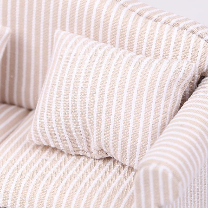 1:12 Mini Dollhouse Furniture Sofa with Pillow Simulation Miniature Living Room Chairs Kids Pretend Play DIY Doll House Decor