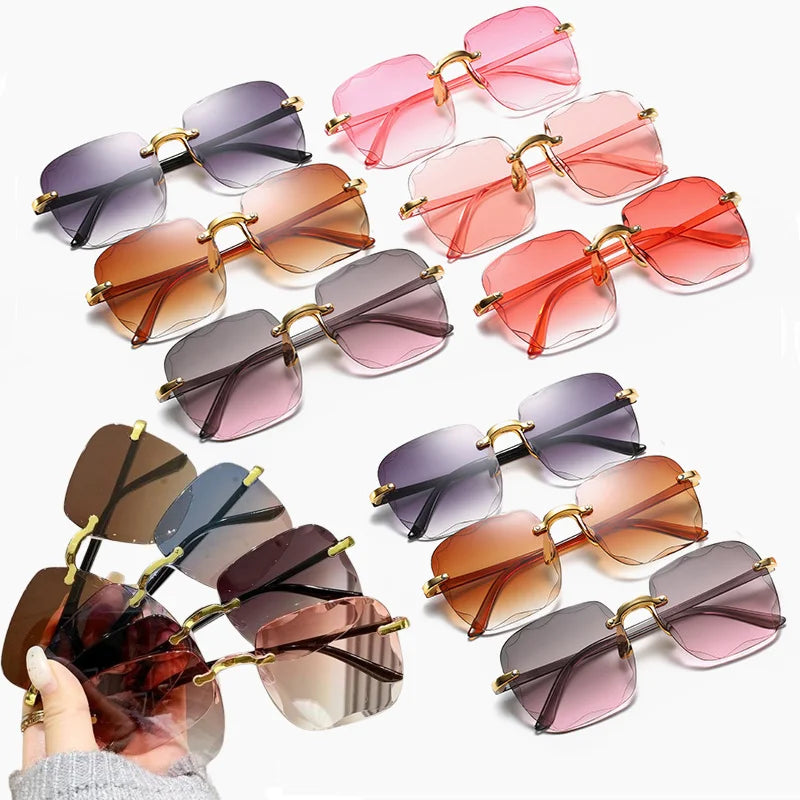 4PCS Square Sunglasses Woman Fashion Rimless Gradient Sun Glasses Ladies Frameless Gradient Mirror Shades Eyeglasses