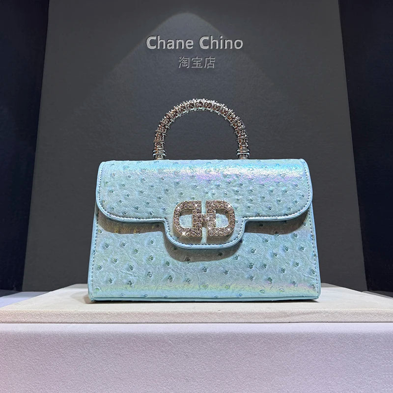 Diamonds Ostrich Pattern Leather Women's Handbags 2025 Spring/Summer New Tote Bag Single Shoulder Crossbody Bags