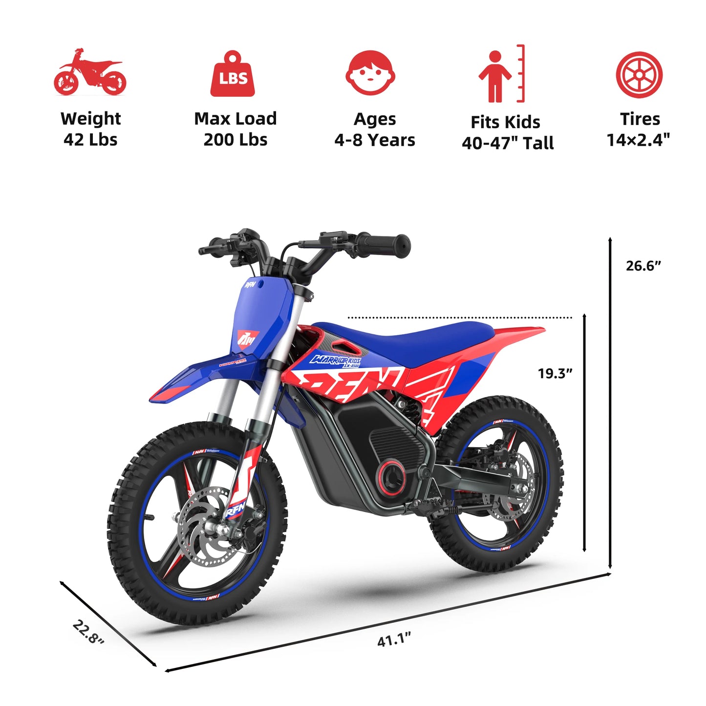 RFN Electric Dirt Bike For Kids-Motorcycle With 700W | 21.7 mph Max Speed, 15.5-Mile Range & 3 Speeds Off-Road Bike for Ages 4-8