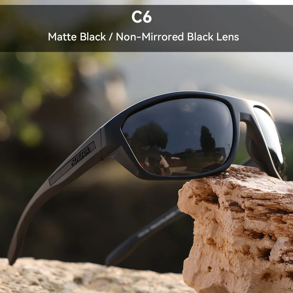 Kdeam 2025 Polarized Sunglasses for Men Women Fashion Unisex Brand TR90 Outdoor Eyewear For Fishing Driving Mirror Black lens