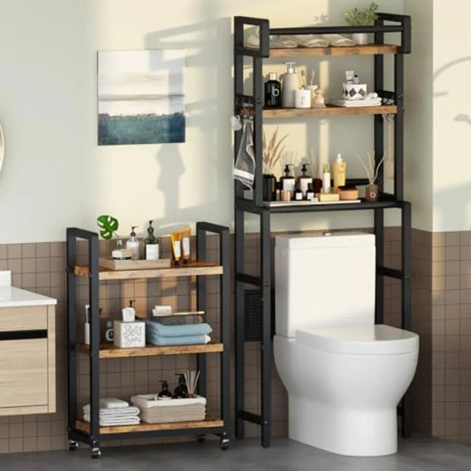 6Tier Over The Toilet Rack with Storage Cart Farmhouse Bathroom Organizer Shelves Over Toilet Freestanding Space Saver Toilet S