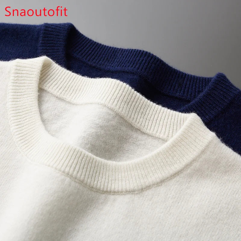 Men's New 100% Pure Wool Sweater O-neck Navy Style Striped Top Spring and Autumn Loose Youth Business Casual Cashmere Sweater