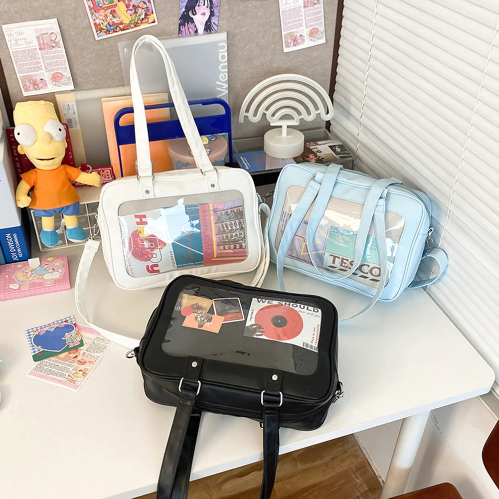 Transparent Trendy Shoulder Handbag Pu Y2K High School Causal Preppy Bags Uniform JK Crossbody Bags Ita Chic Hobo Bag for Women