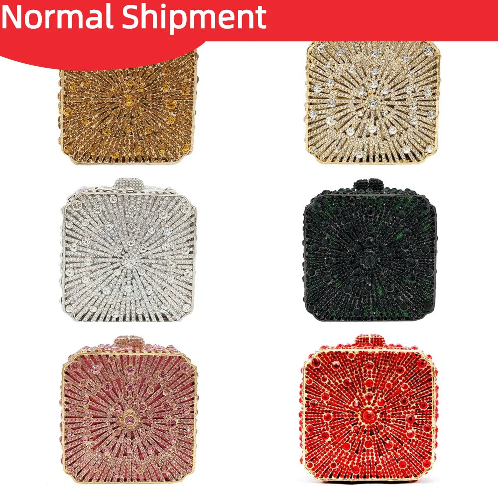 Dazzling Crystal Women Evening Bag Metal Box Clutch Wedding Bridal Diamond Minaudiere Mini Handbags Ladies Party Purses