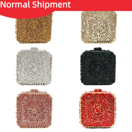 Dazzling Crystal Women Evening Bag Metal Box Clutch Wedding Bridal Diamond Minaudiere Mini Handbags Ladies Party Purses
