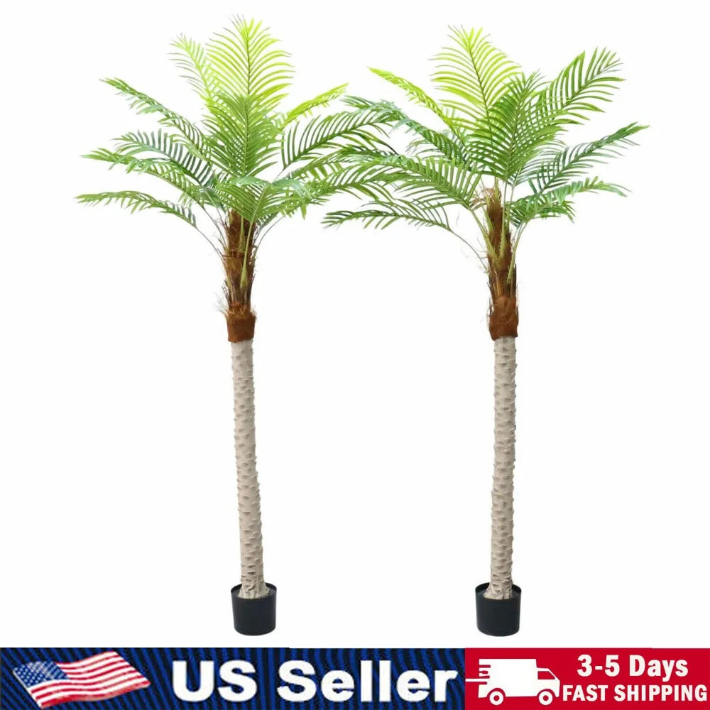2pcs Artificial Palm Tree 7ft Tall Fake Plants Tropical Leaves Home Decors