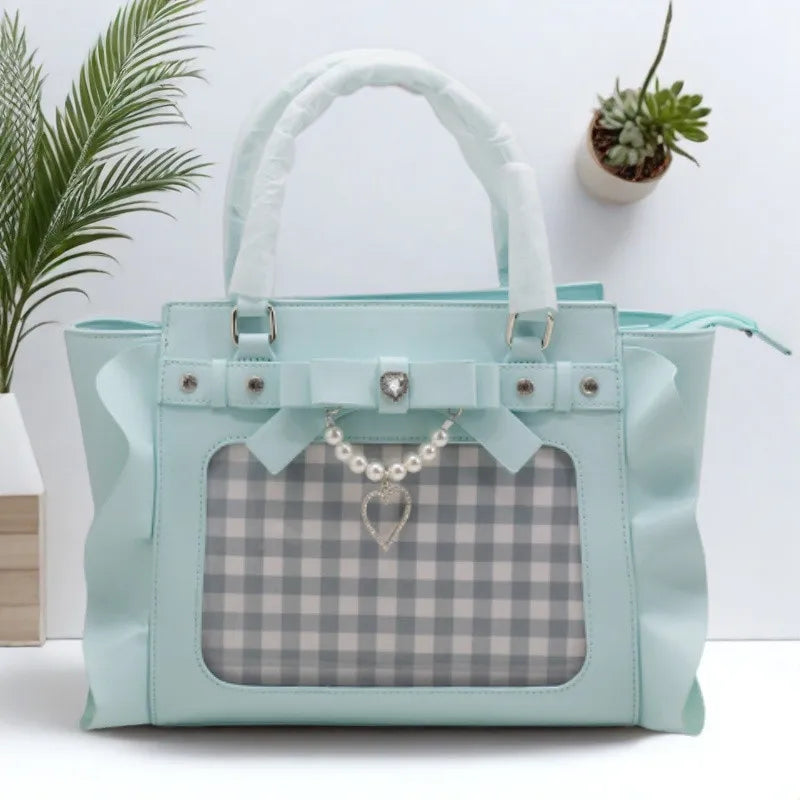 Harajuku Square Pink Ita Bag Women New Japanese Pearl Handle Messenger Bag Wallet Female Sweet Cute Crossbody Bags Aesthetic