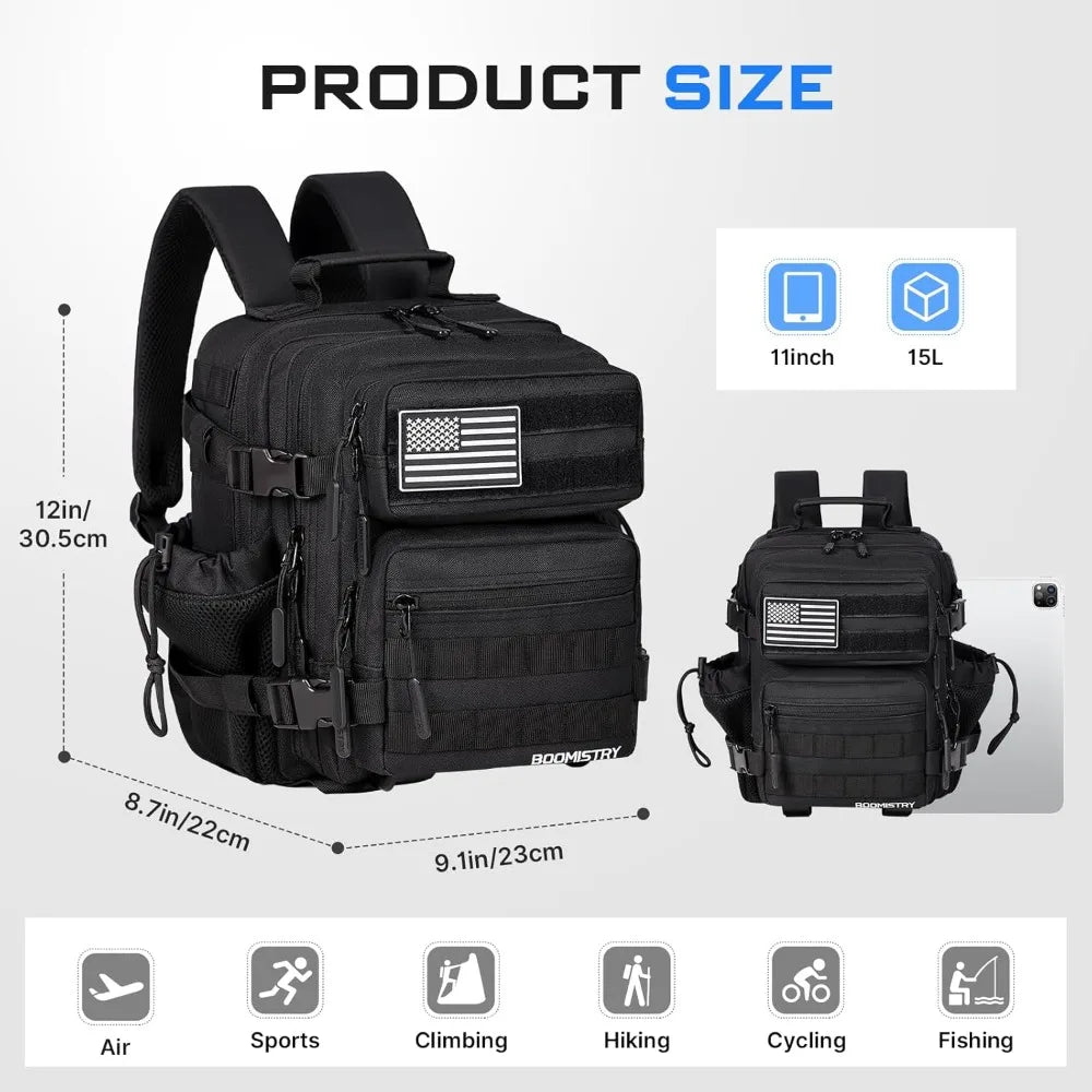 15L Mini Tactical Backpack Small Tactical Backpack for Men and Women, Military Backpack for Gym, Hiking, Daily (Black-15L)