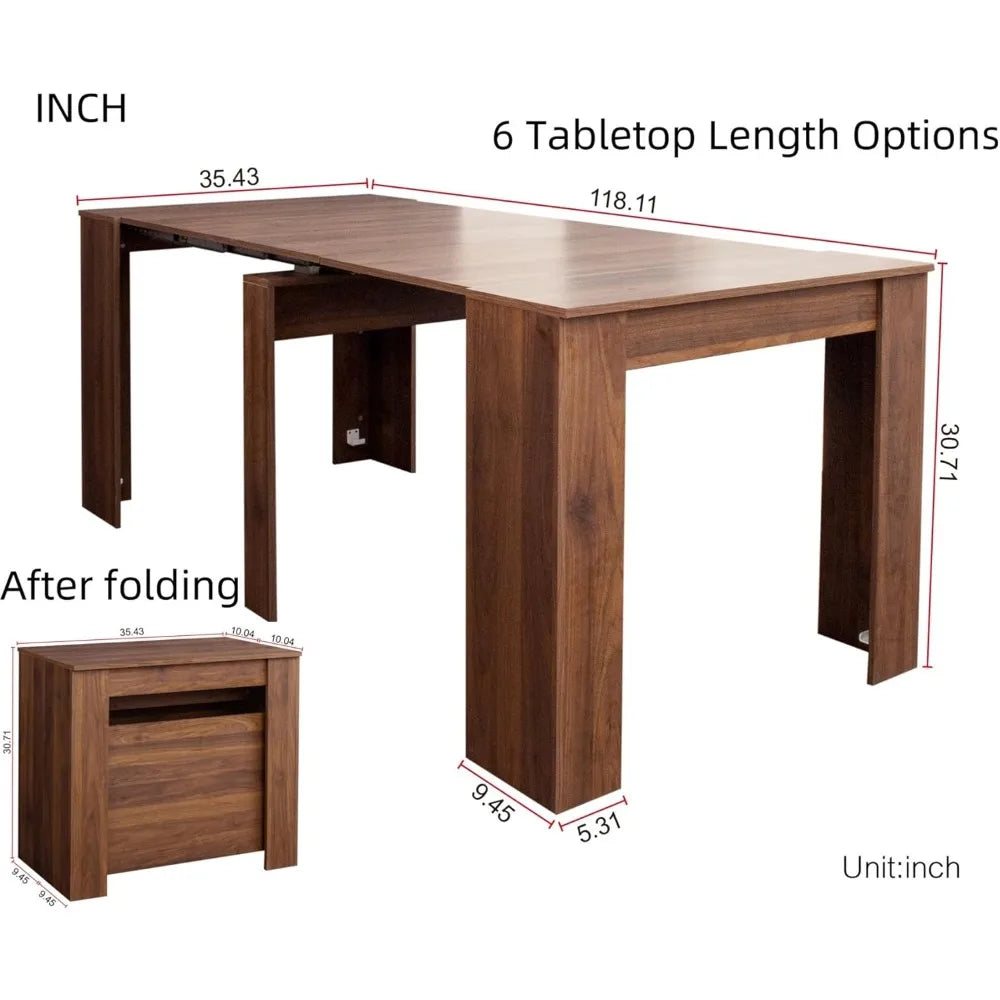 expandable modern rustic rectangular dining table for 1-10, wood, suitable for kitchen and living spaces