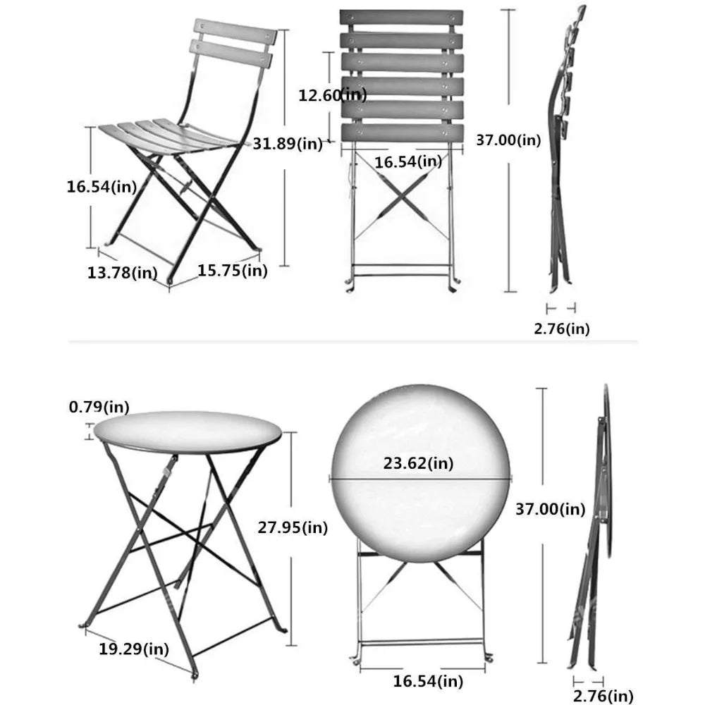 3-Piece Folding Bistro Set, 2 Chairs and 1 Table, Weather-Resistant Outdoor/Indoor Conversation Set for Patio, Yard, Garden-Whi