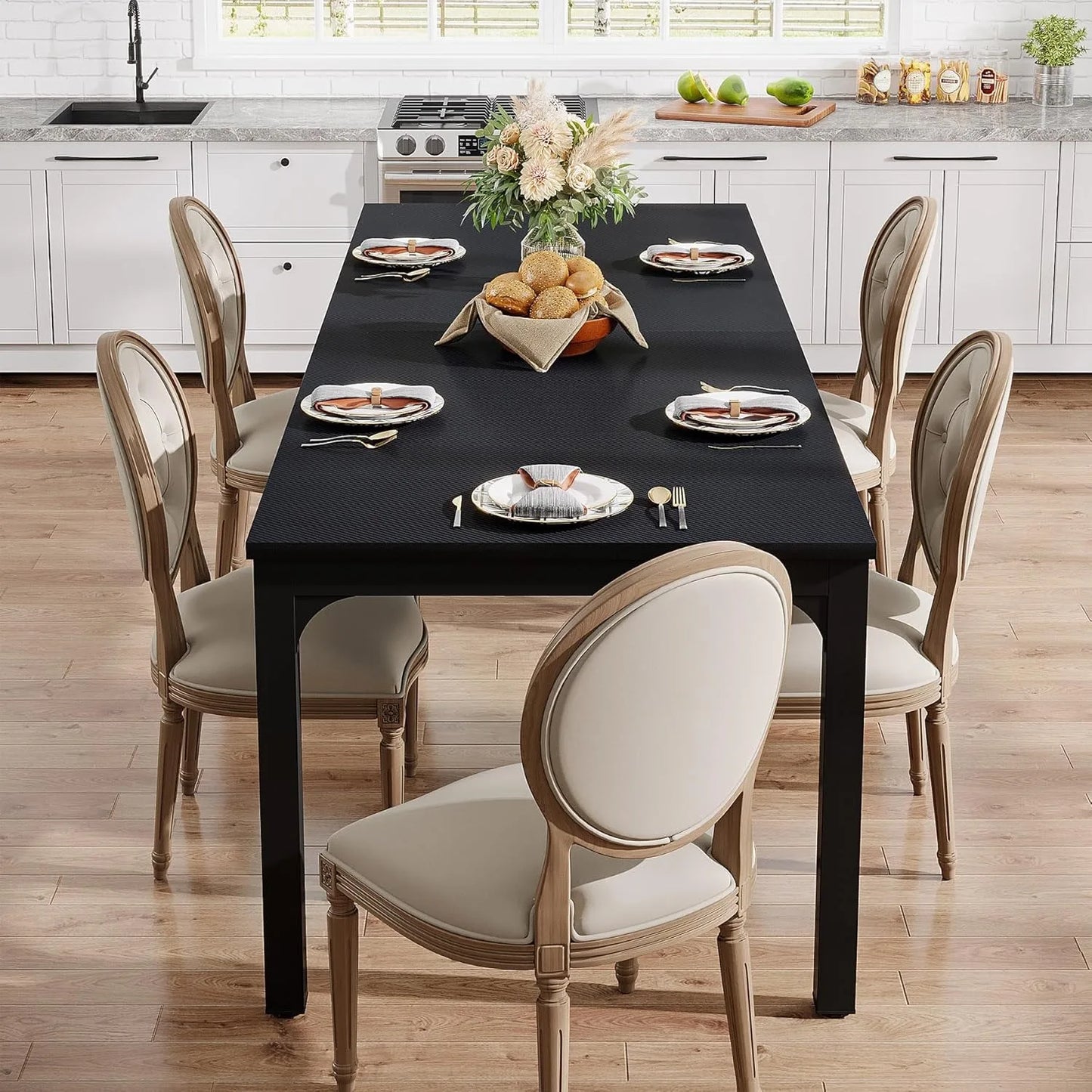78.7 Inches Long Dining Table for 6-8 Person, Large Rectangle Wood Dining Table, Dinner Table (Only Table) (Black)
