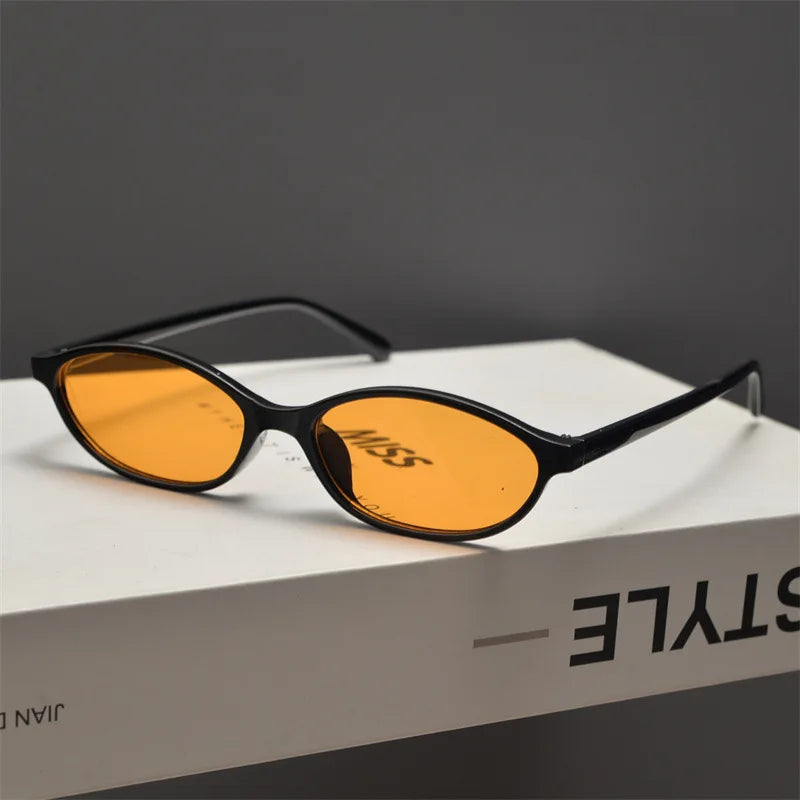 New Retro Oval Cat Eye Sunglasses for Women Y2k Trendy Small Narrow Sunnies 90s Designer Sun Glasses 20