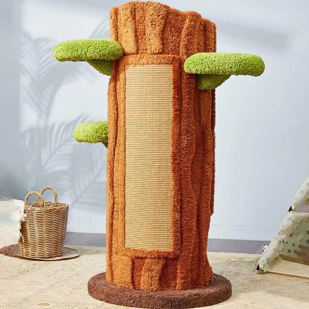 47.2'' Luxury Natural Cat Tree for Indoor Cats, Multi-Level Cat Tower with Scratching Post, Solid Wood Cat Condo for Multi-cat F