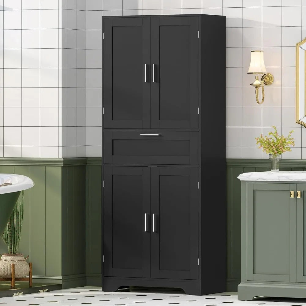 Adjustable Shelf Tall Storage Cabinet, Black Drawer Cabinet, Dining Room Bathroom Storage Solutions
