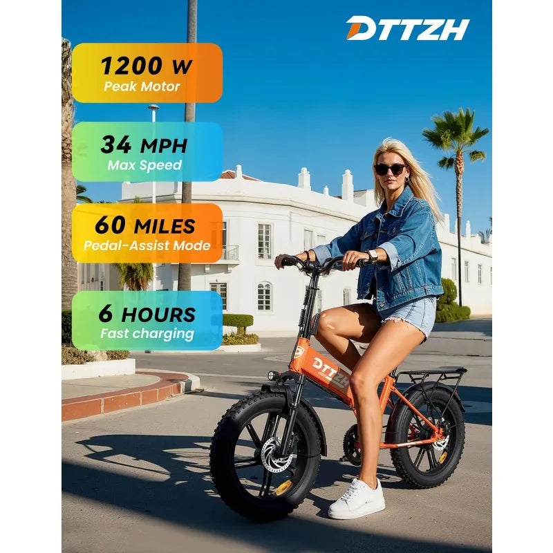 Ebikes for Adults, 1000W/1200W Peak Motor 34MPH Max Speed Electric Bike, 48V 15AH Removable Battery, 20" Fat tire e Bik