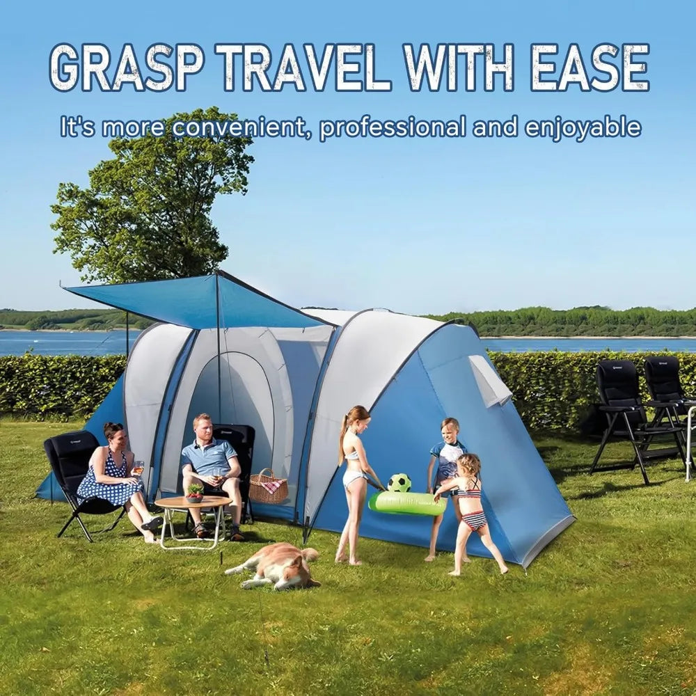 Family-Sized Weatherproof Camping Tent with Porch and Rainfly, 2-Room Easy Setup Shelter for Outdoor Living