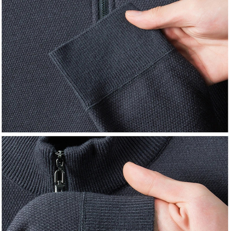 High Quality Velvet Thickening Sweater Bottoming Shirt, Men's Half Zip Pullover, Casual Loose New Warm T-shirt, Knitwear