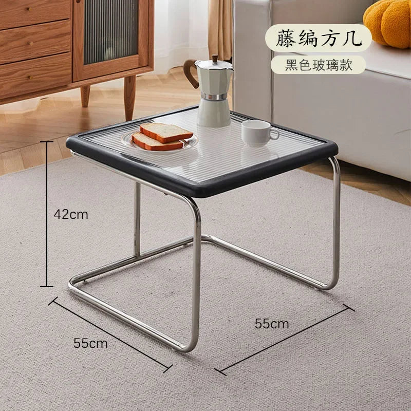 Retro Medieval Style Rattan Coffee Table Glass Side Table Living Room Corner Coffee Tables Combination Table Simple Design