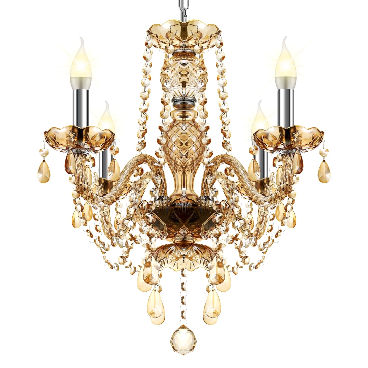 4 Arms Crystal Chandelier Pendant Light Transparent Cognac Gold LED Luxury Lamp Dining Living Room Decoration Lighting