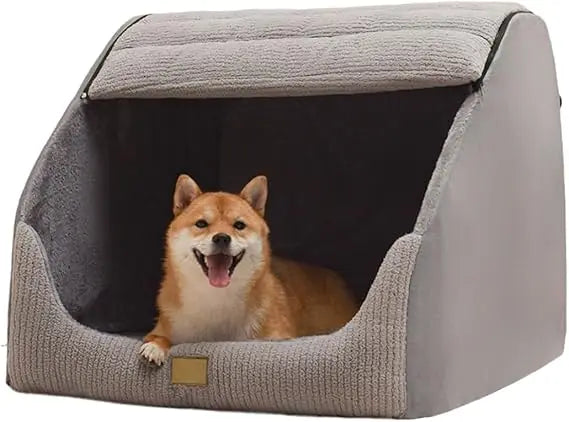 large dog house indoor, soft plush dogs cave bed covered pet bed with fluffy washable cushion, portable dog/cat pet tent house f