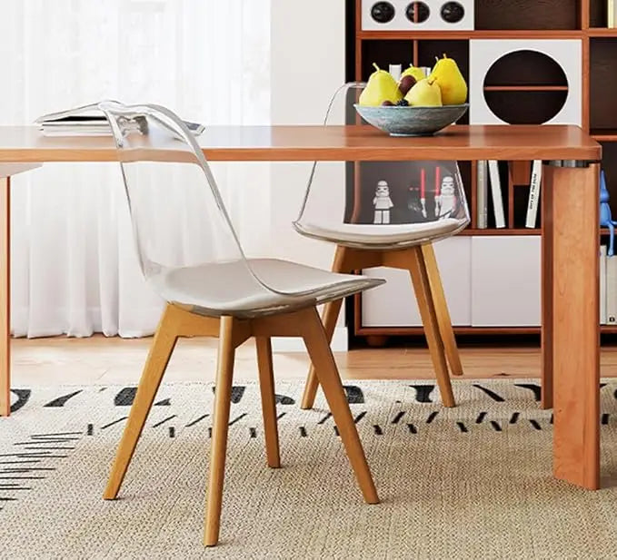 Clear Dining Chairs Set of 4, Modern Acrylic Accent Chair Kitchen Dinner Chairs with PU Leather Cushions Seat and Wood Legs, Sid