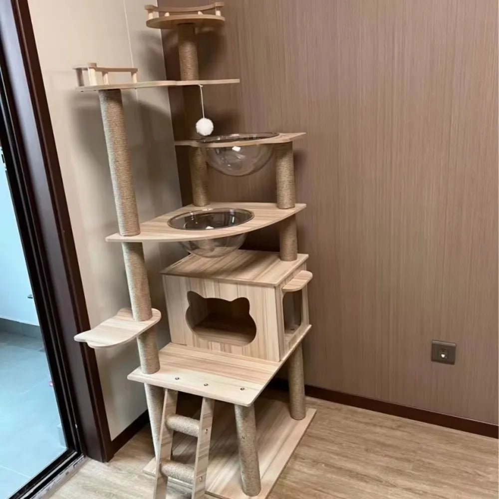 Adjustable Multi-Level Floor To Ceiling Cat Tower Cats Condo Pet Products with Scratching Post Hammock Cat Tree House Sisal Rope