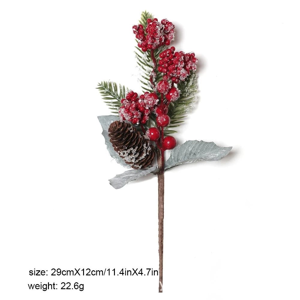 Artificial Red Berry Branch Fake Christmas Decoration Fake Plant Sprig Natural-Looking Pine Cone Decoration For Winter Decor