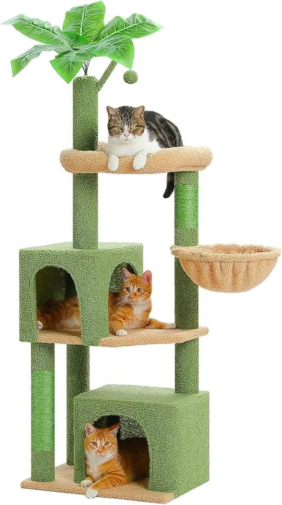 53-Inch Green Cat Tree with 2 Condos for Indoor Cats,Cat Tower with Scratching Posts for Small Cats,Cactus Cat Tree Tower with H