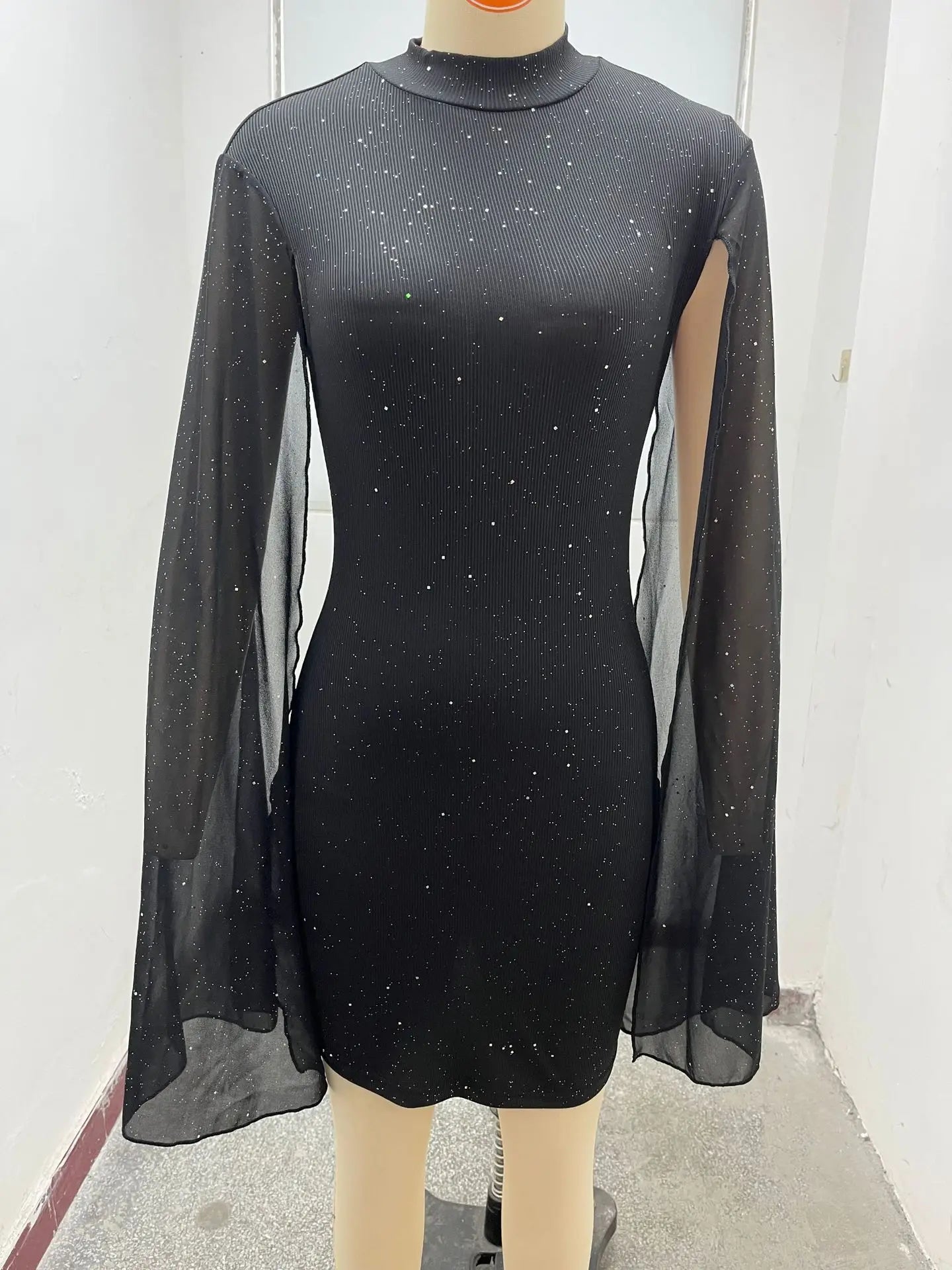 Cross border European and American women's clothing, Amazon AliExpress round neck pit stripe chiffon cape wrapped hip dress