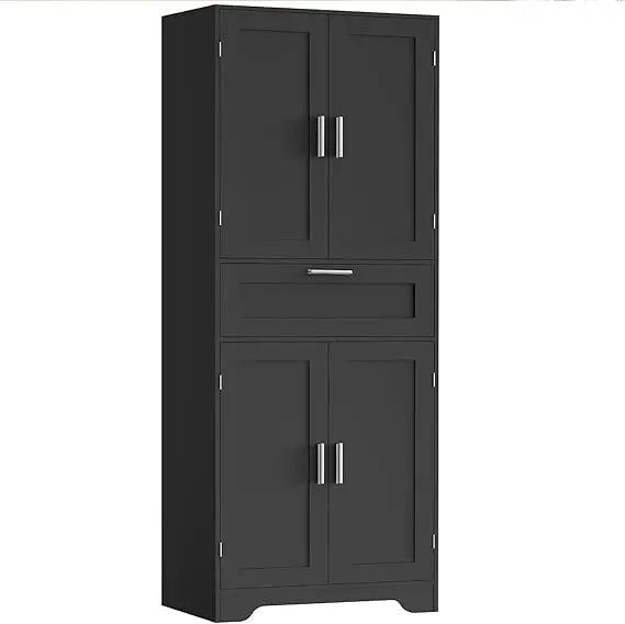 Adjustable Shelf Tall Storage Cabinet, Black Drawer Cabinet, Dining Room Bathroom Storage Solutions