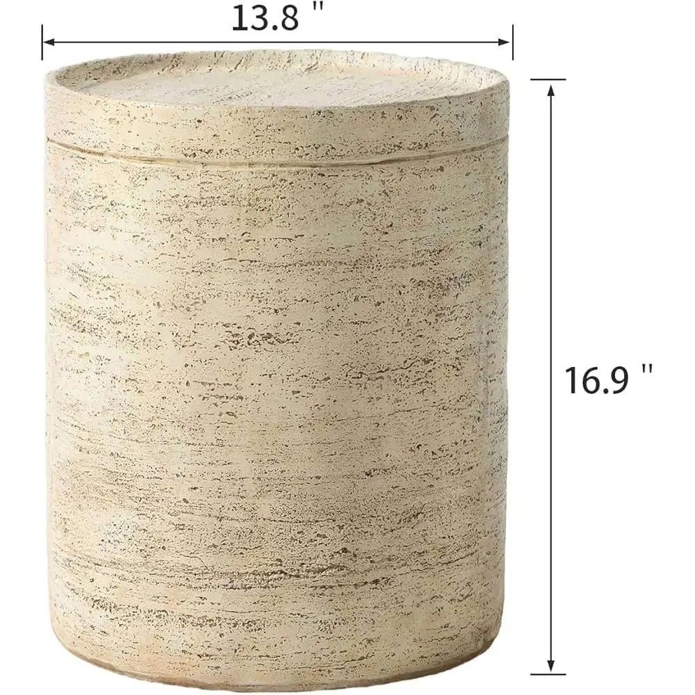 Concrete Side Table Set of 2 Outdoor Accent Table Round End Table Garden Stool Unique Modern Patio Furniture Stump Nightstand