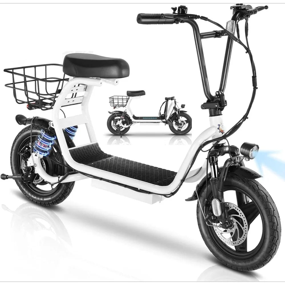 Electric Scooter with Seat, 14" Tire Foldable E-Scooter for Adults, 500/800/1200W Motor, Max 30Miles Ranges&20Mph