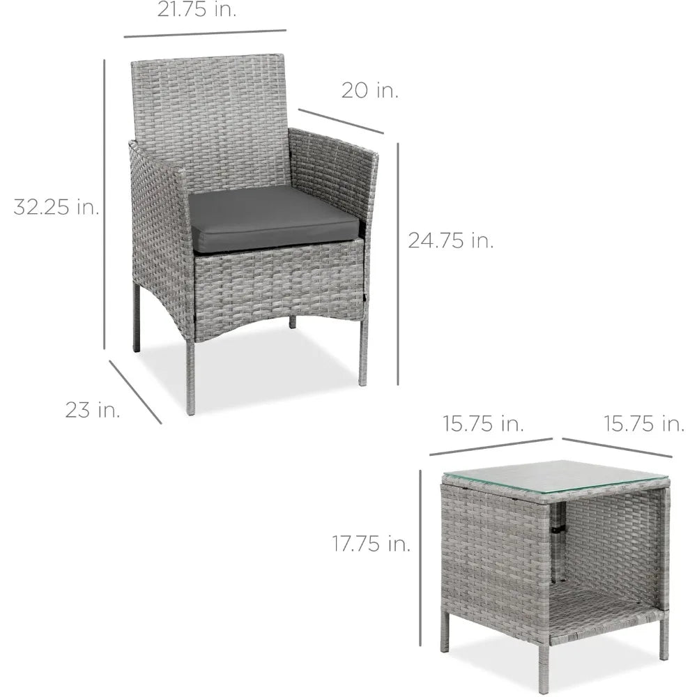 3-Piece Outdoor Wicker Conversation Bistro Set, Space Saving Patio Furniture for Garden w/Side Table