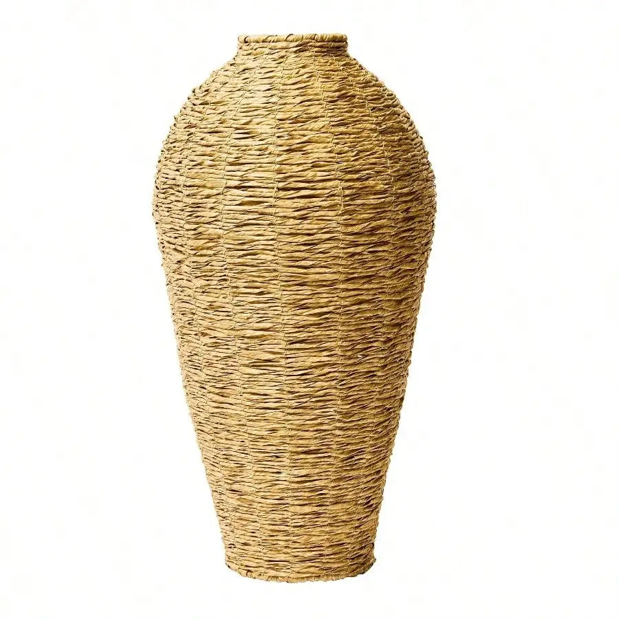 22 Inch Woven Faux Seagrass Floor Vase - Large Natural Look Planter for Farmhouse, Bohemian, or Coastal Home Decor