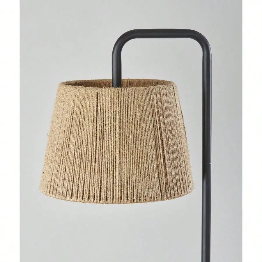 Black Metal Floor Lamp with Rope Shade Transitional Styling for Office and Dorms New