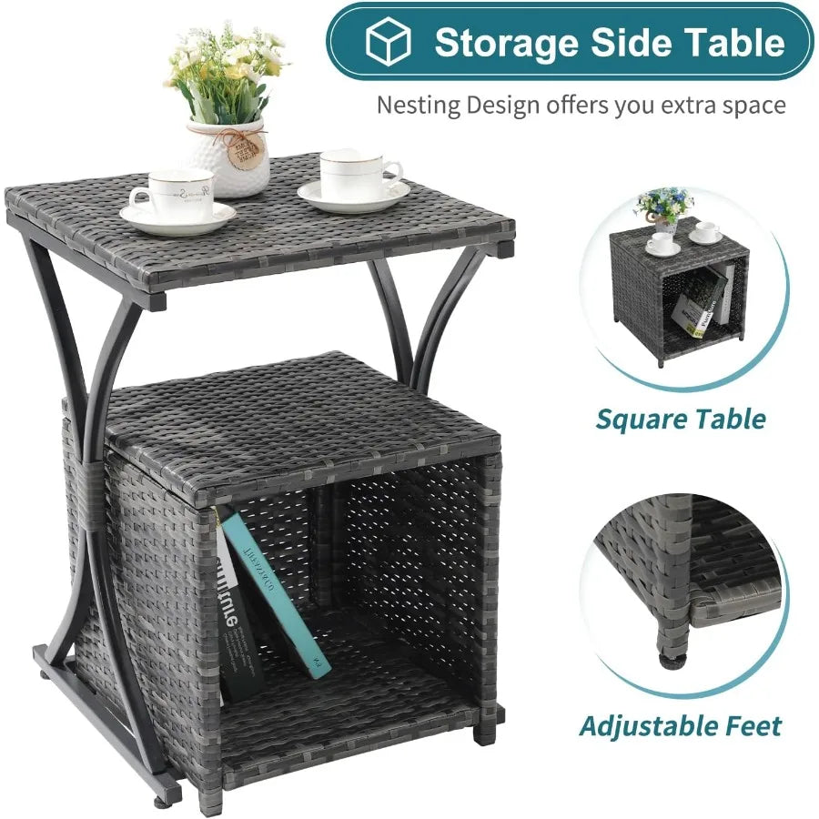 6 Piece Patio Furniture Conversation Set with Ottoman Outdoor Grey Wicker Chair and Table Set Ideal for Balcony Spaces in Apart