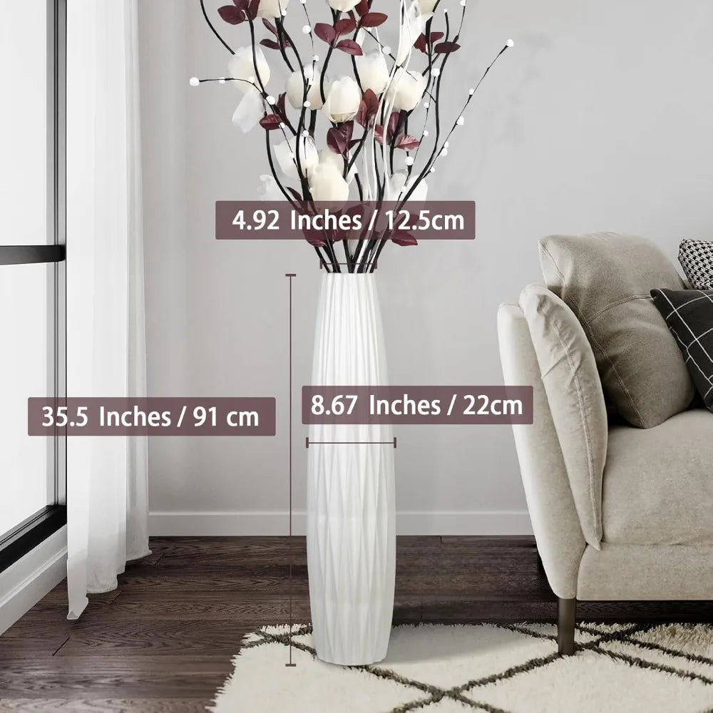 Large White Ceramic Floor Vase, 35.8 Tall Decor for Home, Living Room, Office, Bedroom