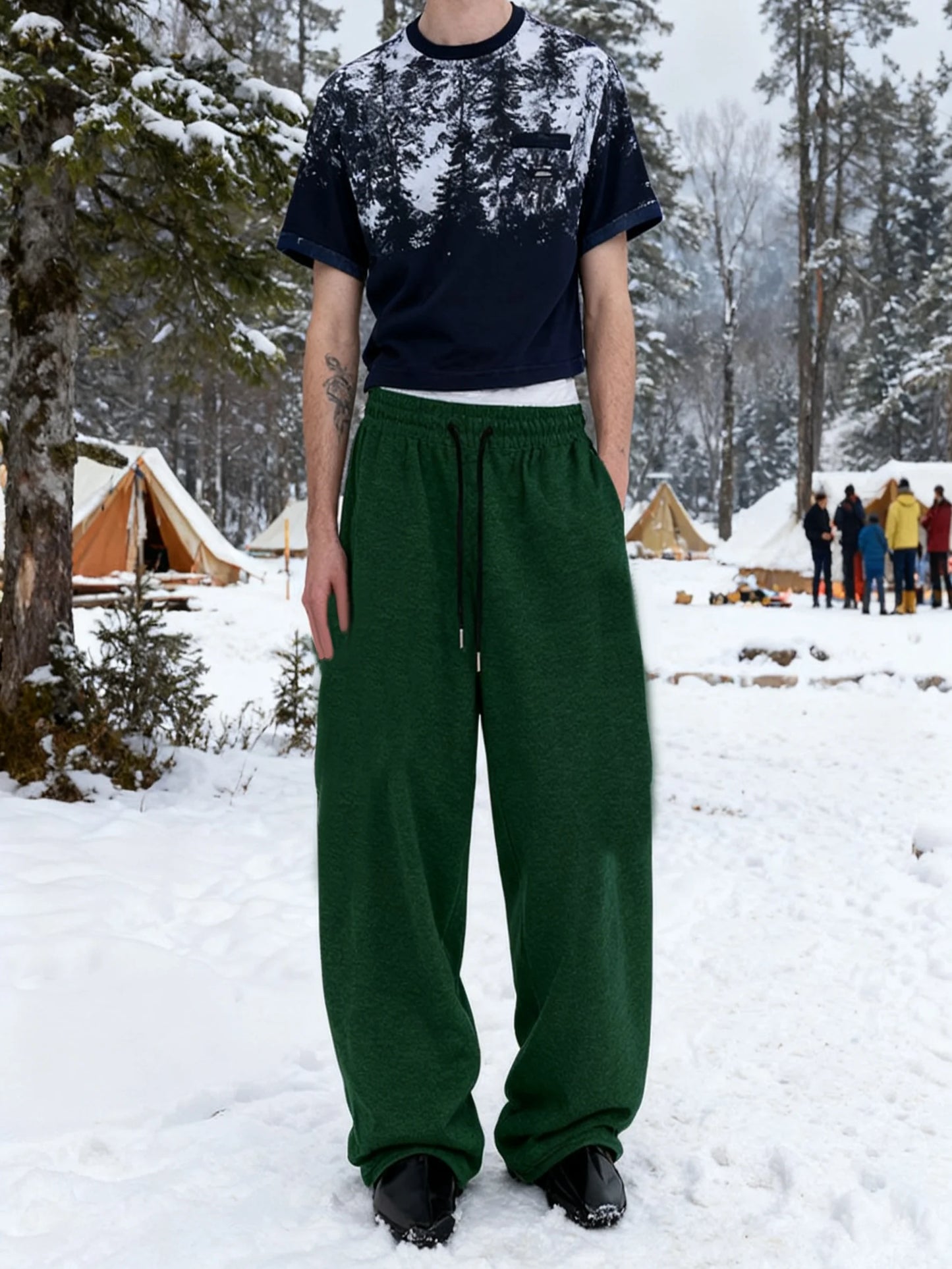 2025 men's sweatpants with drawstring waist, straight leg, wide leg, loose fit, sports pants with pockets