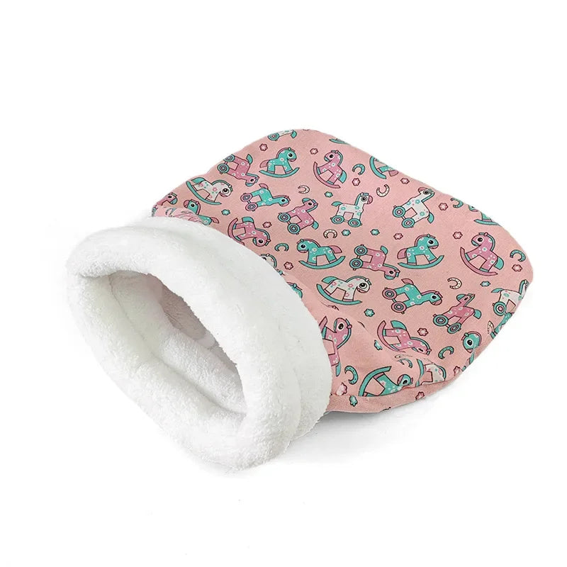 Winter Warm Pet Sleeping Bag Lamb Wool Warm Kitten Nest Drilling Hole Bedding Semi Closed Small Dog Kennel for Both Dogs Cats