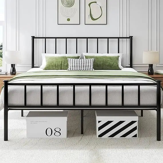 Metal Queen Bed Frame with Headboard, Footboard, Slat Support, Underbed Storage, No Box Spring Needed