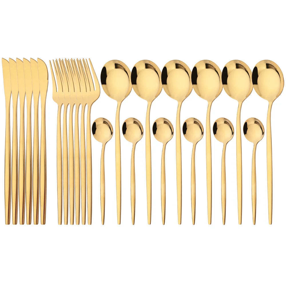 24Pcs Dinnerware Set Stainless Steel Tableware Knife Fork Tea Spoon Cutlery Set Multiple Colour Silverware Kitchen Flatware Set