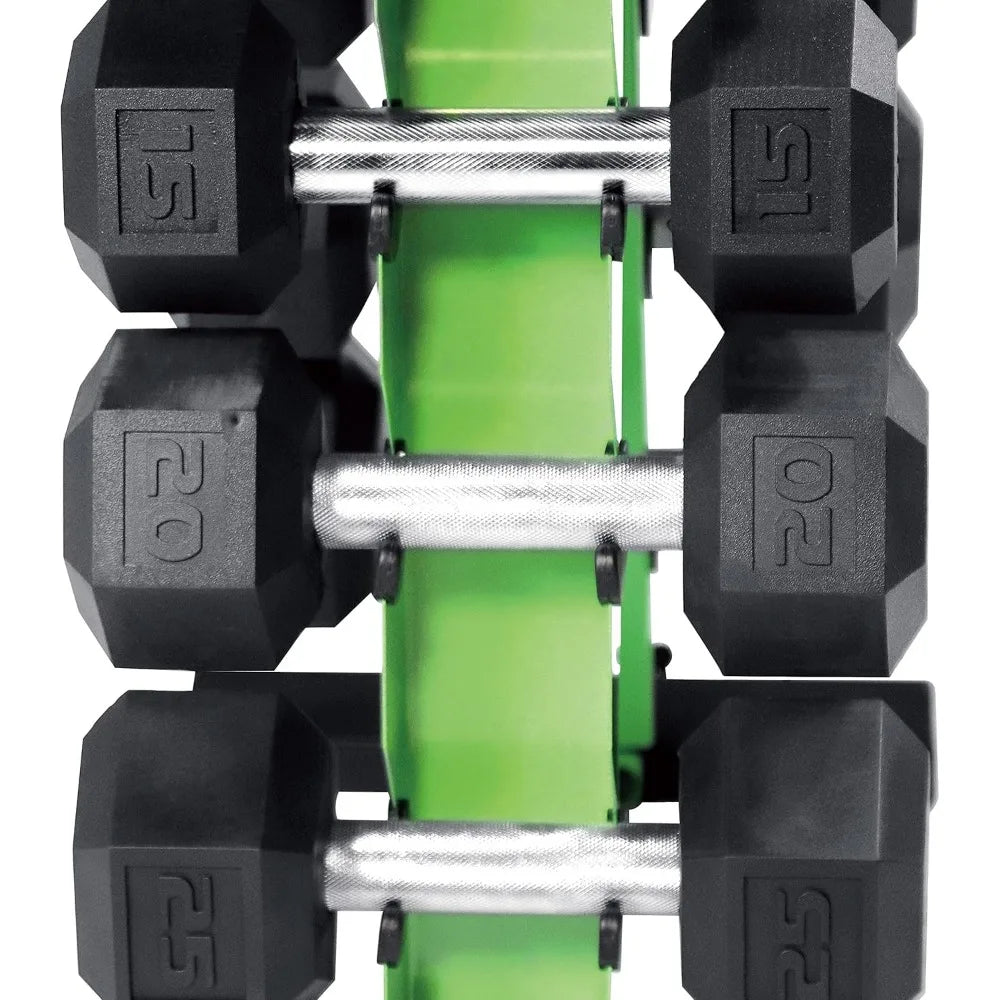 Rubber Coated Hex Dumbbells Set - 5 to 25 Lbs with Storage Rack for Muscle Toning and Strength Training