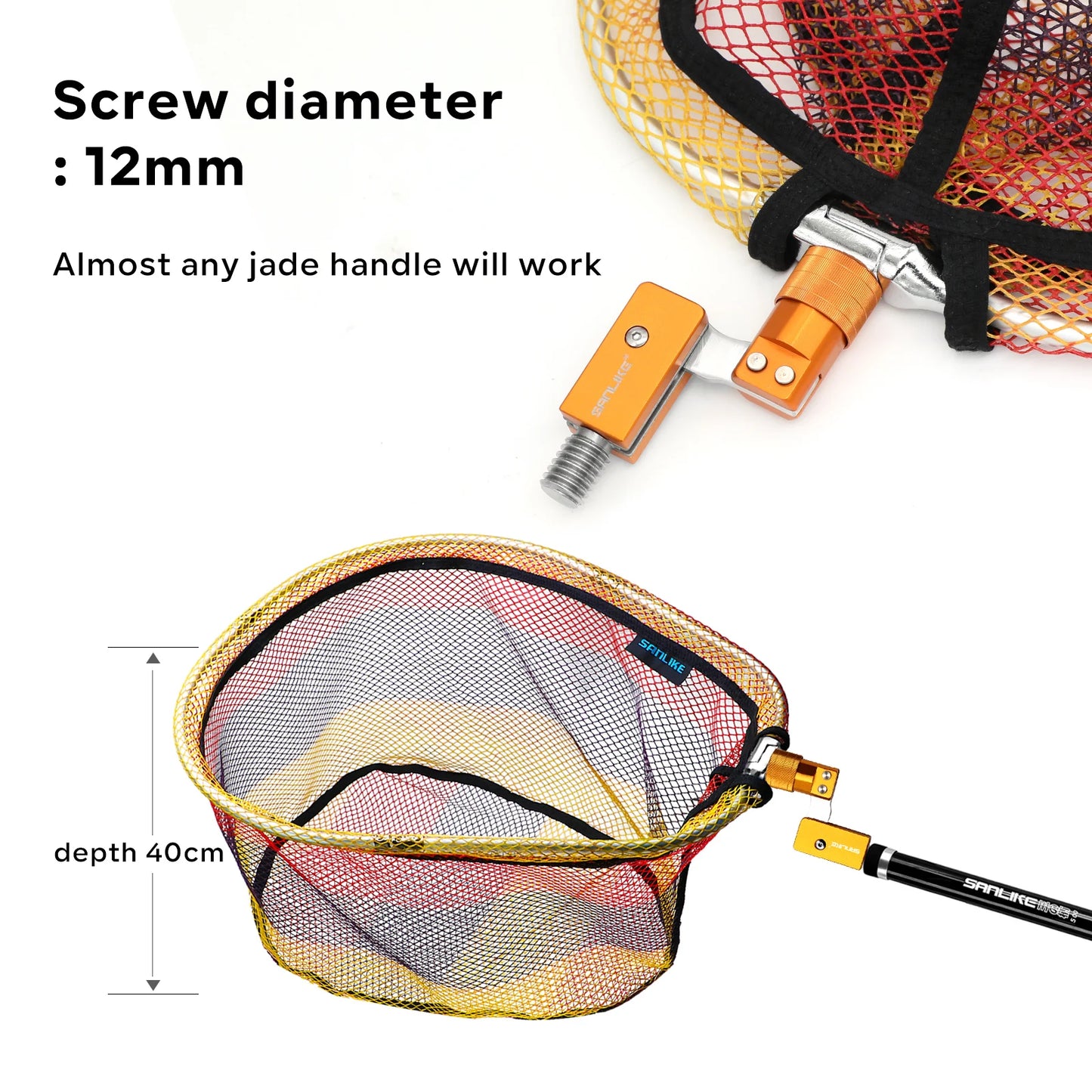 SANLIKE Color fishing net and 1/2 inch 12 mm aluminum alloy adapter foldable frame nylon dip net landing net fishing accessories