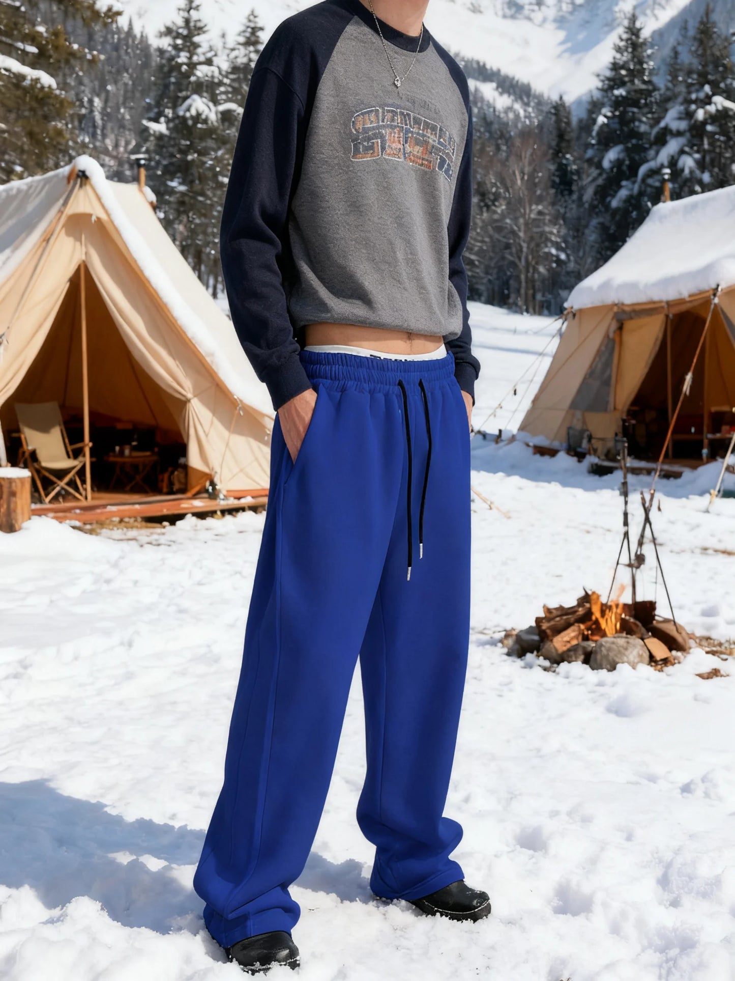 2025 men's sweatpants with drawstring waist, straight leg, wide leg, loose fit, sports pants with pockets