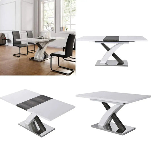 Stainless Steel Base White High Gloss Extendable Dining Table for 6-8 People