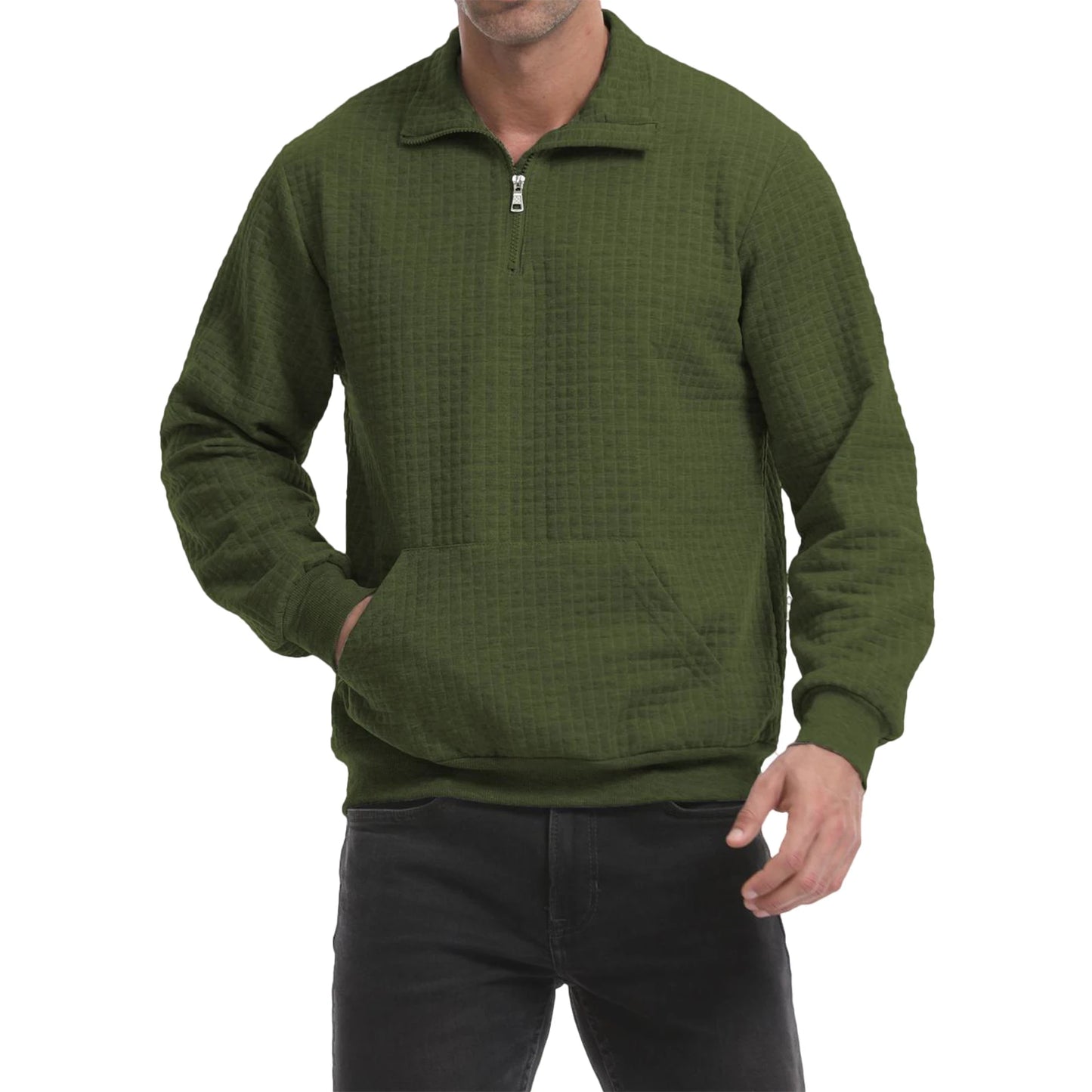 Men s Quarter Zip Sweatshirt with Stand Collar and Loose Fit Long Sleeve Pullover for Fall Warm Shirt Top for Men