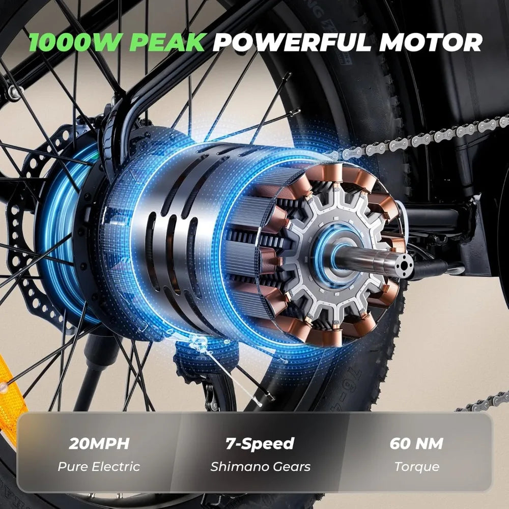 U7 Electric Bike for Adults, 20 mph Cargo Ebike 1000W Peak Adult Electric Bicycles, 55 Miles Range E Bike, 48V 10.4Ah - Hot Sale