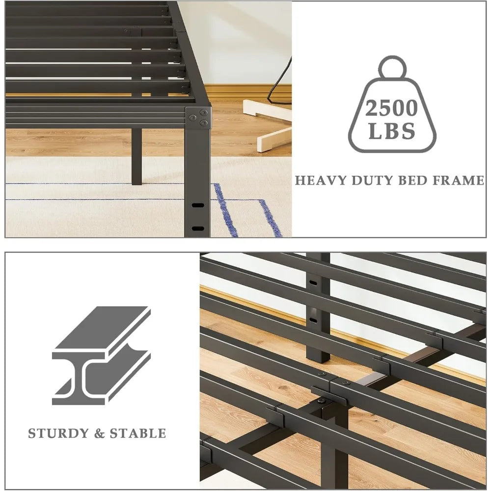 Queen Size 14-Inch Metal Platform Bed Frame - No Box Spring Needed, Heavy Duty, Easy Assembly, Quiet, Black